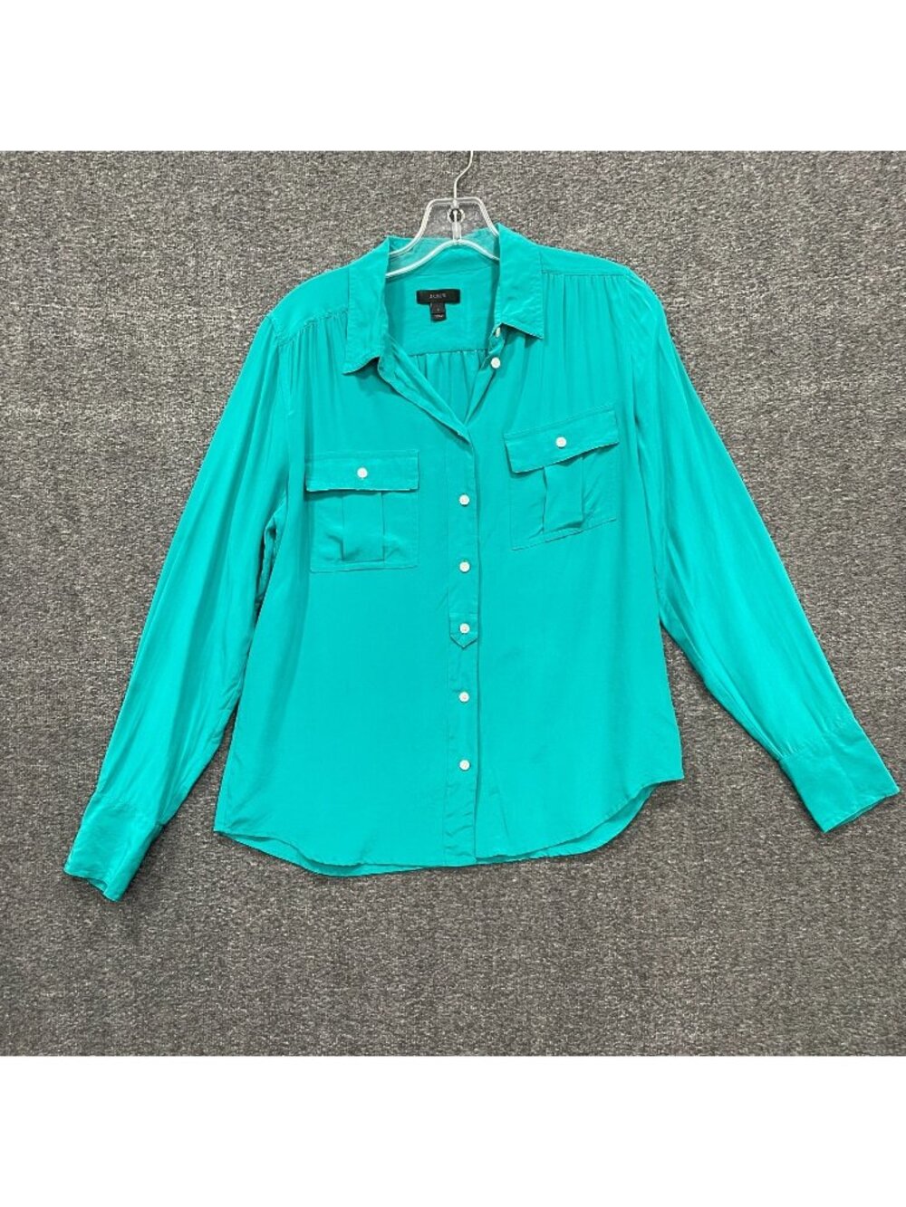 J Crew Silk Button Top Womens Size L Green Work Office Career Professional Norm